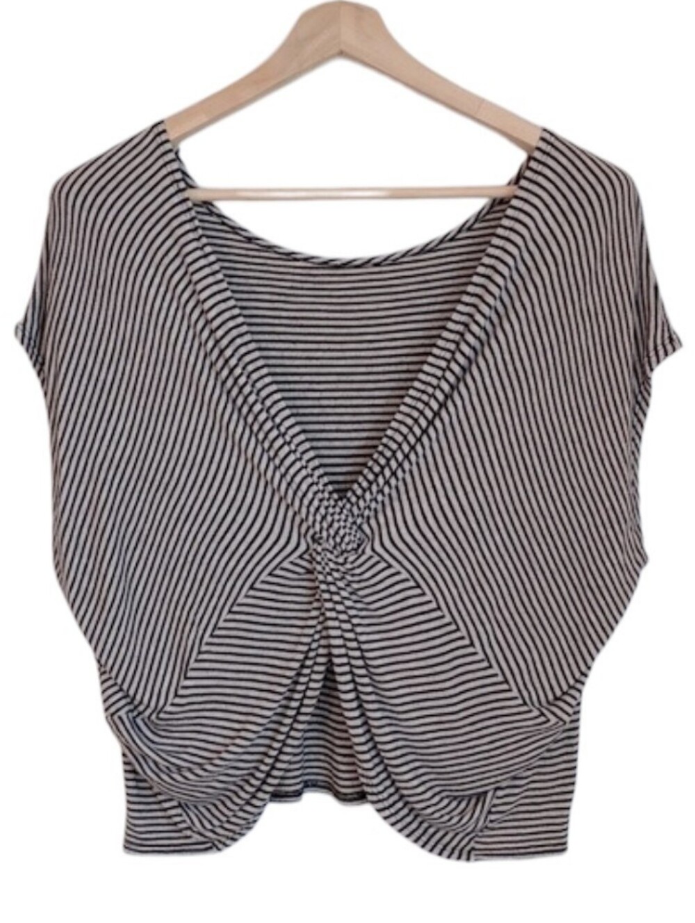 Magnolia South | Cap Sleeve Black + White Stripe w|back Tie Accent Crop Top